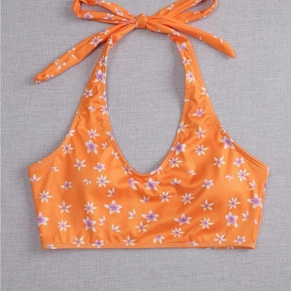 Shein floral ribbed halter bikini top NWOT Large - Picture 6 of 7
